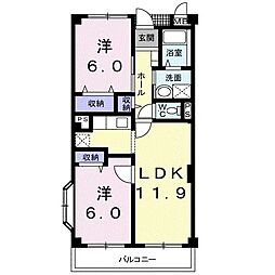 レインボウ・1一の屋 2LDKの間取図画像