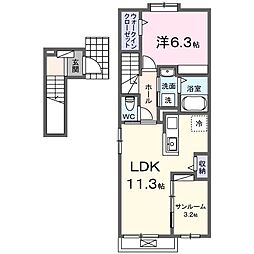 本庄市児玉町金屋アパート 1LDKの間取図画像
