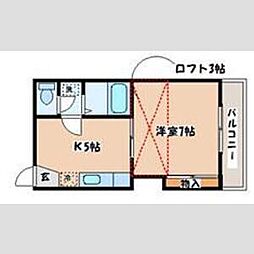レオパレス沖野第2 2階1DKの間取り