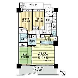 ライオンズタワー仙台広瀬 3LDKの間取図画像