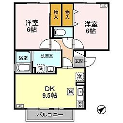 リバーフォート阿賀A棟 2DKの間取図画像