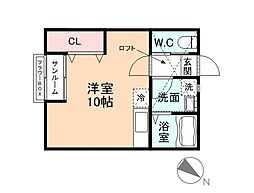 Ｒｉｔｏｍｉｃｏ　Ｂ棟 2階ワンルームの間取り