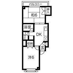 パートナー旭ヶ丘 2DKの間取図画像