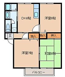 ロイヤルシャトー今泉Ｂ 2階3DKの間取り