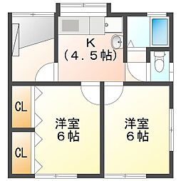 橋本ハイツ 2Kの間取図画像