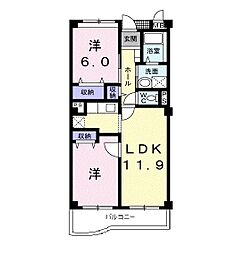 アンソレイエC 2LDKの間取図画像