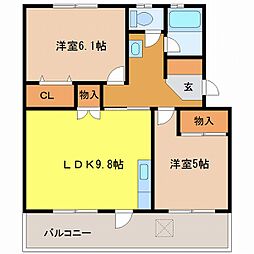 三晃マンション第2 2DKの間取図画像