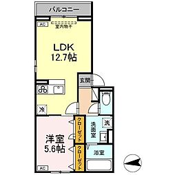 ソレイユ咲田B 1LDKの間取図画像