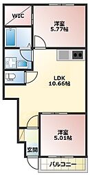 メゾンマーズ 2LDKの間取図画像