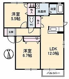メゾンシャルマンC 2LDKの間取図画像