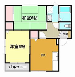 わたらせ渓谷鐵道 下新田駅 徒歩3分の賃貸アパート 2階2DKの間取り