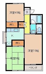 東武桐生線 阿左美駅 徒歩23分の賃貸アパート 2階3Kの間取り