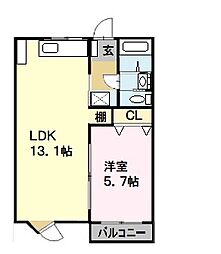 コーポ城西 1LDKの間取図画像