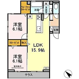 セレーノ北安東A 2LDKの間取図画像