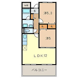 リッシェル 2LDKの間取図画像