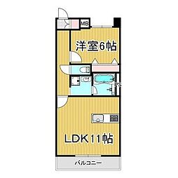 郡山市久留米6丁目アパート 1LDKの間取図画像