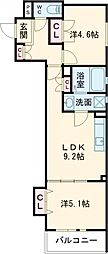 クリエオーレ南新町 2DKの間取図画像