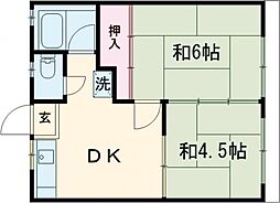 サニーハイツあそう 2DKの間取図画像