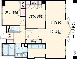 グラジオ北条口 2LDKの間取図画像