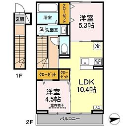 岡山市南区福富西3丁目アパート 2LDKの間取図画像