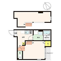 ラフェリオ東仙台 1階1Kの間取り