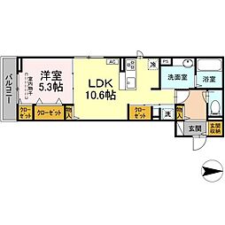 ウエストリバーI 1LDKの間取図画像