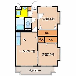 テルガーデン小松 2LDKの間取図画像