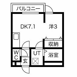 メリディアンなないろの里弐番館 ワンルームの間取図画像