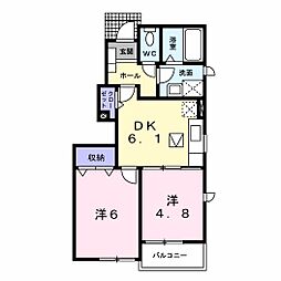 プラシード・サリエA 2DKの間取図画像