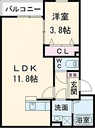 リタリッチ鳥栖壱番館 1LDKの間取図画像