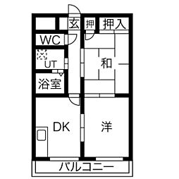 クラシティ御幸 2DKの間取図画像