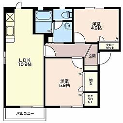 JR上越新幹線 燕三条駅 徒歩26分の賃貸アパート 2階2LDKの間取り