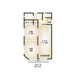 大手町レジデンスB棟 2階2LDKの間取り