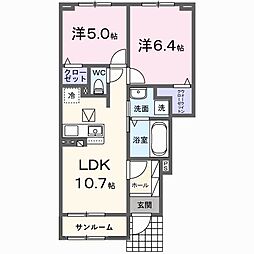 アンソレイエ高浜1 2LDKの間取図画像