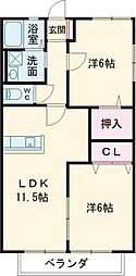 サンハイムせんり1 2LDKの間取図画像