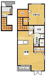 ムーンシャイン　Ａ 2階1LDKの間取り