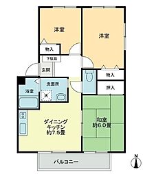 フォブール八坂B 3DKの間取図画像