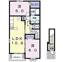 フロル観音寺B 2LDKの間取図画像