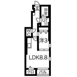 Sein(セイン)北稲葉 1LDKの間取図画像