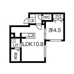 Lien新さっぽろ 4階1LDKの間取り