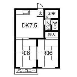 フォーブル貴船 2DKの間取図画像