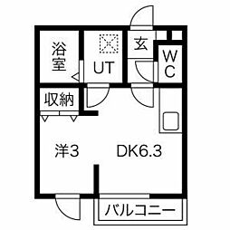 メリディアンなないろの里弐番館 ワンルームの間取図画像