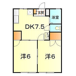 サンシティーWI 1階2DKの間取り