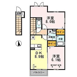 アンジュA 2DKの間取図画像