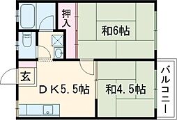 パナハイツ古曽部 2DKの間取図画像