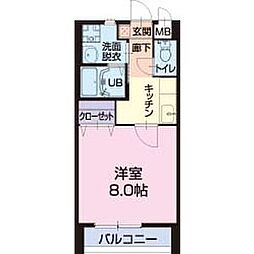 COZY 2階1Kの間取り