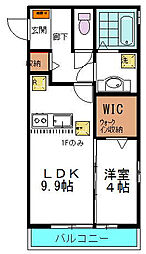 デカルト 1LDKの間取図画像