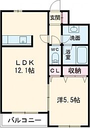 グランフィル紫竹山 1LDKの間取図画像
