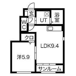 レジデンス吉岡2 1LDKの間取図画像