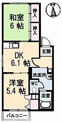クレール中央 2DKの間取図画像